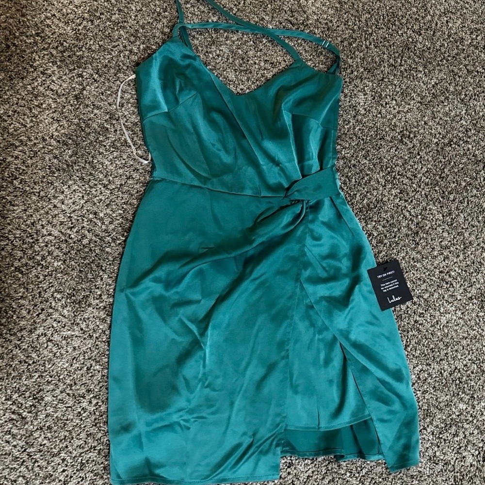 Lulu's Teal Satin Mini Dress